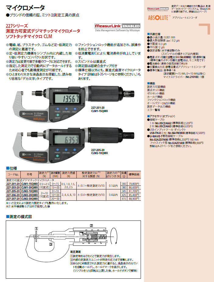 取扱商品情報 / ｿﾌﾄﾀｯﾁﾏｲｸﾛ ㈱ミツトヨ ﾐﾂﾄﾖ